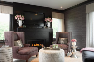 modern living room black grasscloth wallpaper